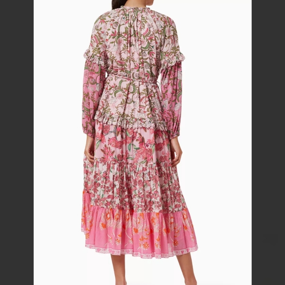 Hemant & Nandita Sidra pink floral Midi Dress in Cotton XL - Picture 7 of 11
